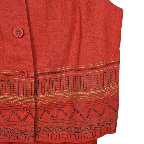 Maggy London Orange Embroidered Linen/Cotton Sleeveless Maxi Dress Vest Size 10 - Picture 6 of 15